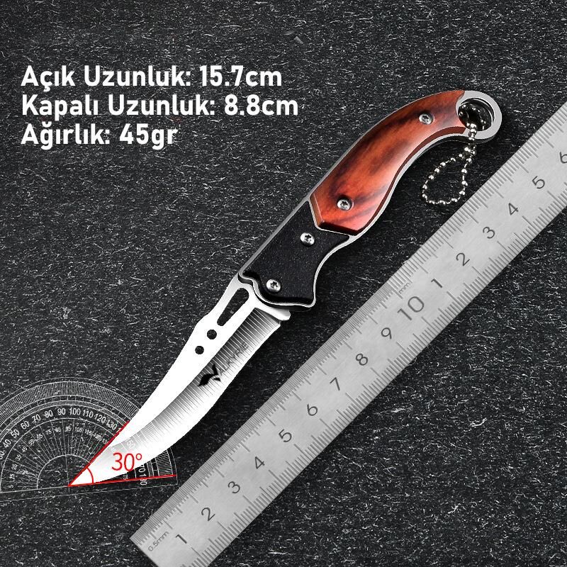 Valkyrie Paslanmaz Çelik Mini Katlanır Bıçak – Kavisli Keskin Bıçak, Plastik Tutma, Anahtarlık Halkalı