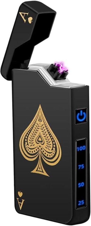Valkyrie Maça As | USB-C Şarjlı Elektrikli Çakmak | Çift Ark Plazma | Alevsiz | Şarj Göstergeli Cep Çakmağı