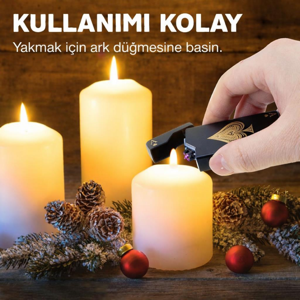 Valkyrie Maça As | USB-C Şarjlı Elektrikli Çakmak | Çift Ark Plazma | Alevsiz | Şarj Göstergeli Cep Çakmağı