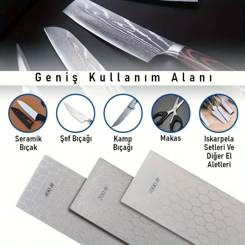 Valkyrie 3 Adet Elmas Biley Seti Bıçak Bileme Taşı Sulu veya Susuz Biley Uzun Ömürlü Aşınmaz 200 400 1000 Grit
