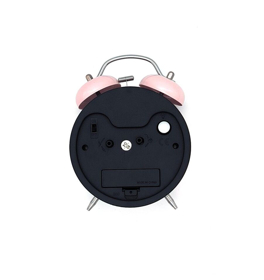 Valkyrie 16cm Büyük Boy Akar Saniyeli Alarm Çalar Saat - Nostaljik Masa Saati Pembe