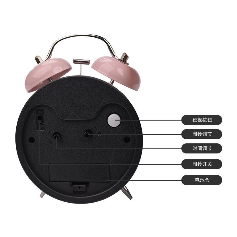 Valkyrie 16cm Büyük Boy Akar Saniyeli Alarm Çalar Saat - Nostaljik Masa Saati Pembe