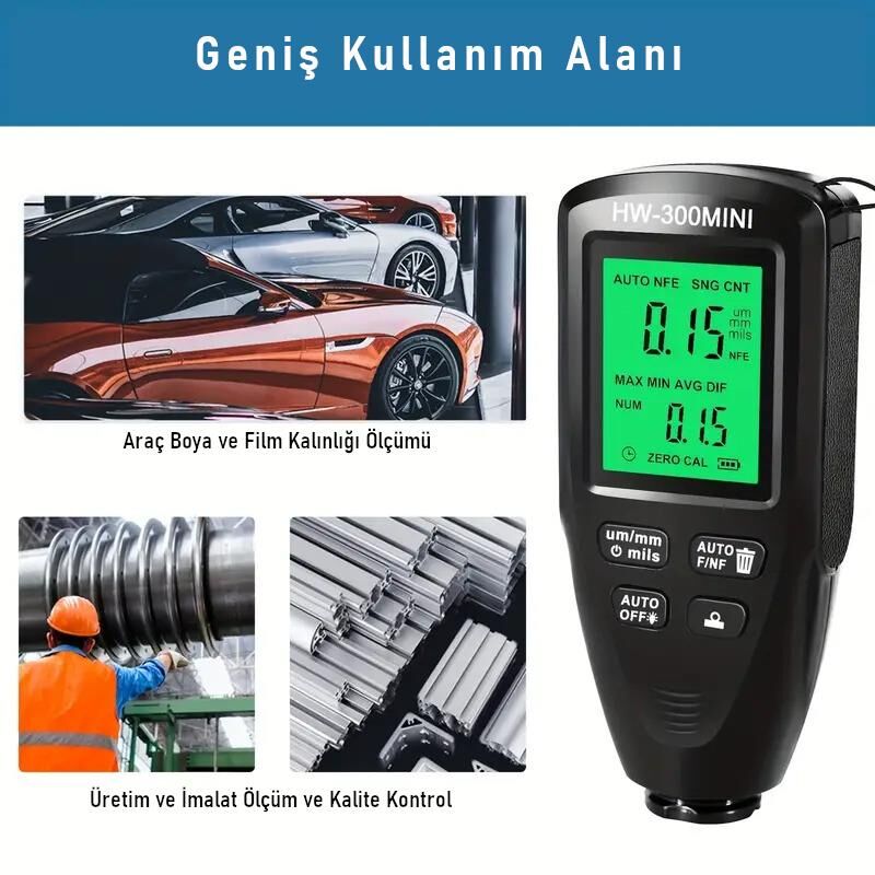 Valkyrie HW-300MINI Dijital Boya Kalınlığı Ölçüm Cihazı 0-2000µm Hassas Ölçer
