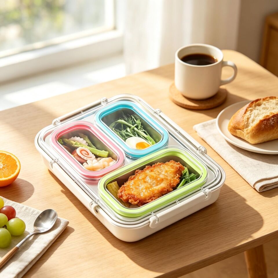 Valkyrie 3 Gözlü Paslanmaz Çelik Lunch Box Termal Taşıma Çantalı, Sızdırmaz Contalı 304 Çelik Bölmeli Yemek Kabı
