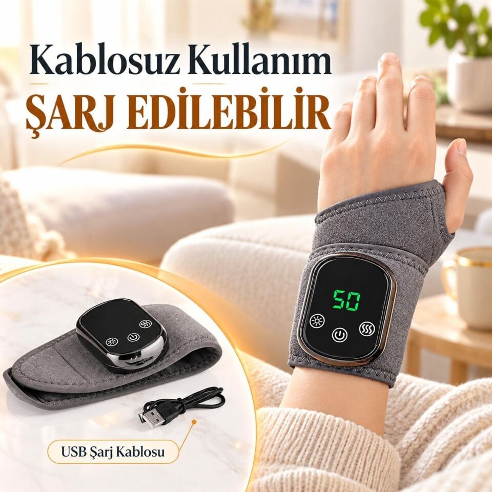 Valkyrie Isıtmalı Titreşimli El Bilek Masaj Aleti Şarjlı 5 Isı Ayarlı 3 Kademeli Masaj Destekli