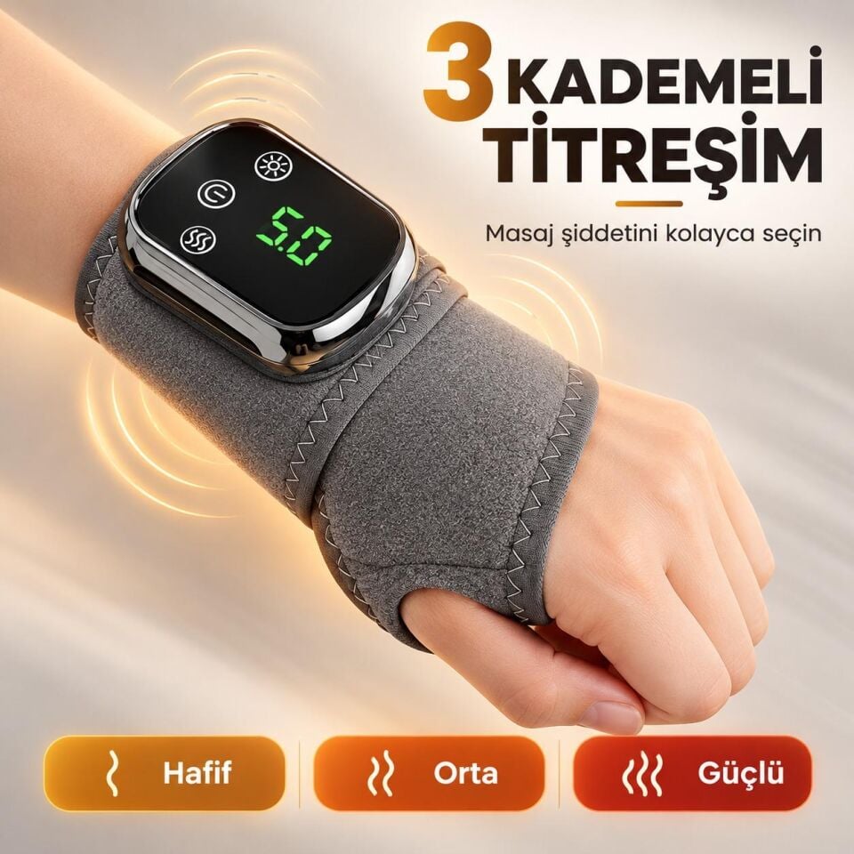 Valkyrie Isıtmalı Titreşimli El Bilek Masaj Aleti Şarjlı 5 Isı Ayarlı 3 Kademeli Masaj Destekli