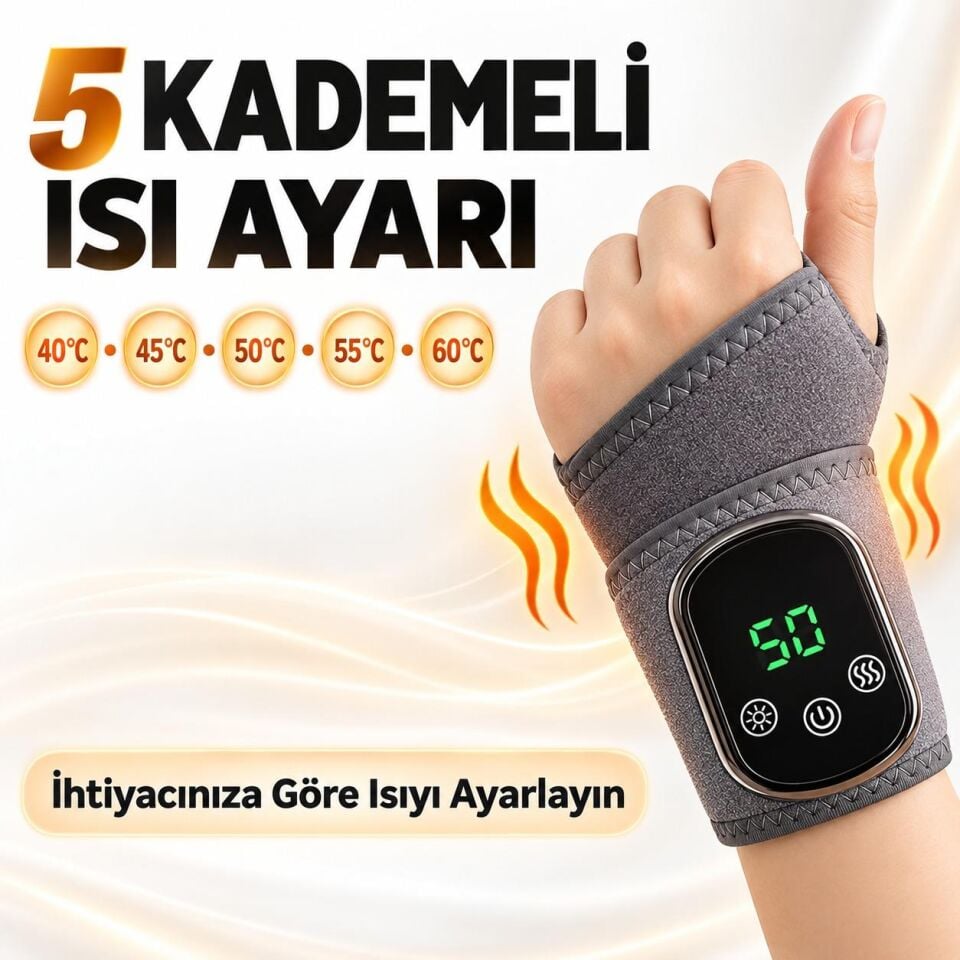 Valkyrie Isıtmalı Titreşimli El Bilek Masaj Aleti Şarjlı 5 Isı Ayarlı 3 Kademeli Masaj Destekli