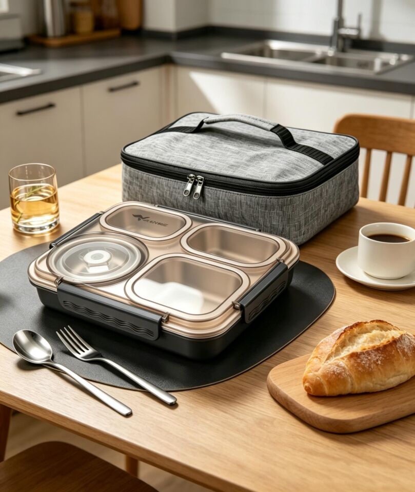 Valkyrie 1500 ML 4 Bölmeli Paslanmaz Çelik Yemek Termosu Beslenme Kabı | Sızdırmaz Lunch Box Termal Taşıma Çantası