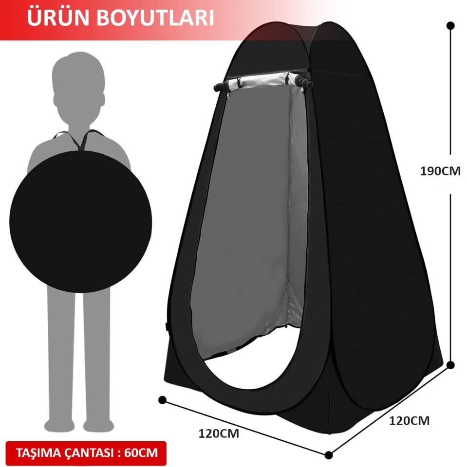 Valkyrie Kamp Outdoor WC Duş Giyinme Çadırı İç Astarlı 190x120x120 Fotoğraf Prova Kabini Siyah