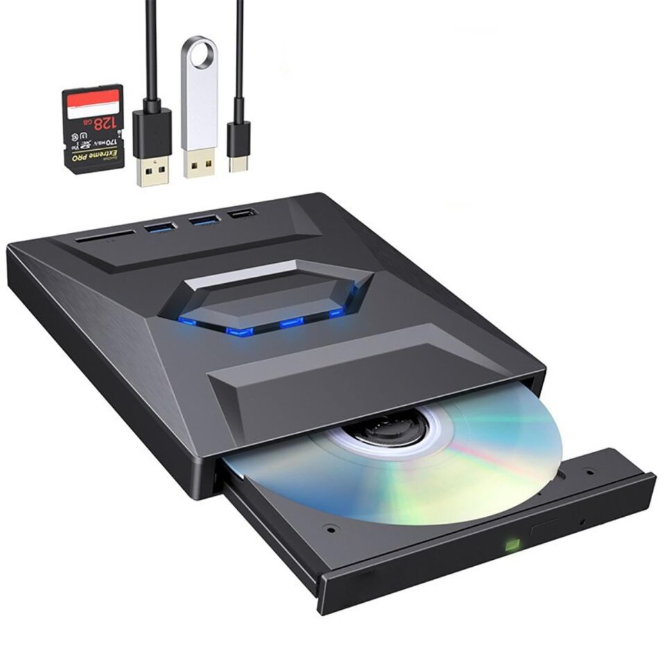 Valkyrie USB 3.0 Harici External CD DVD Okuyucu Yazıcı LED USB Hub TF SD Kart Okuyucu Çoğaltıcı