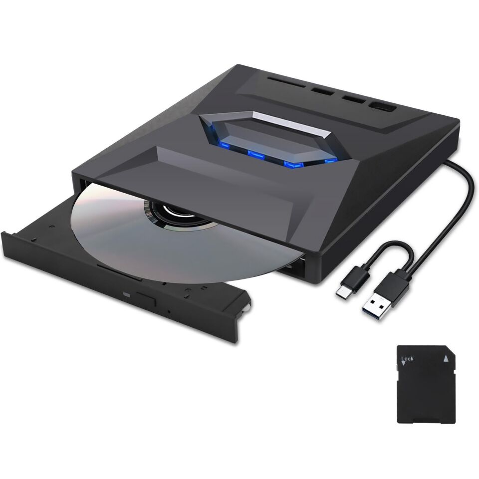 Valkyrie USB 3.0 Harici External CD DVD Okuyucu Yazıcı LED USB Hub TF SD Kart Okuyucu Çoğaltıcı