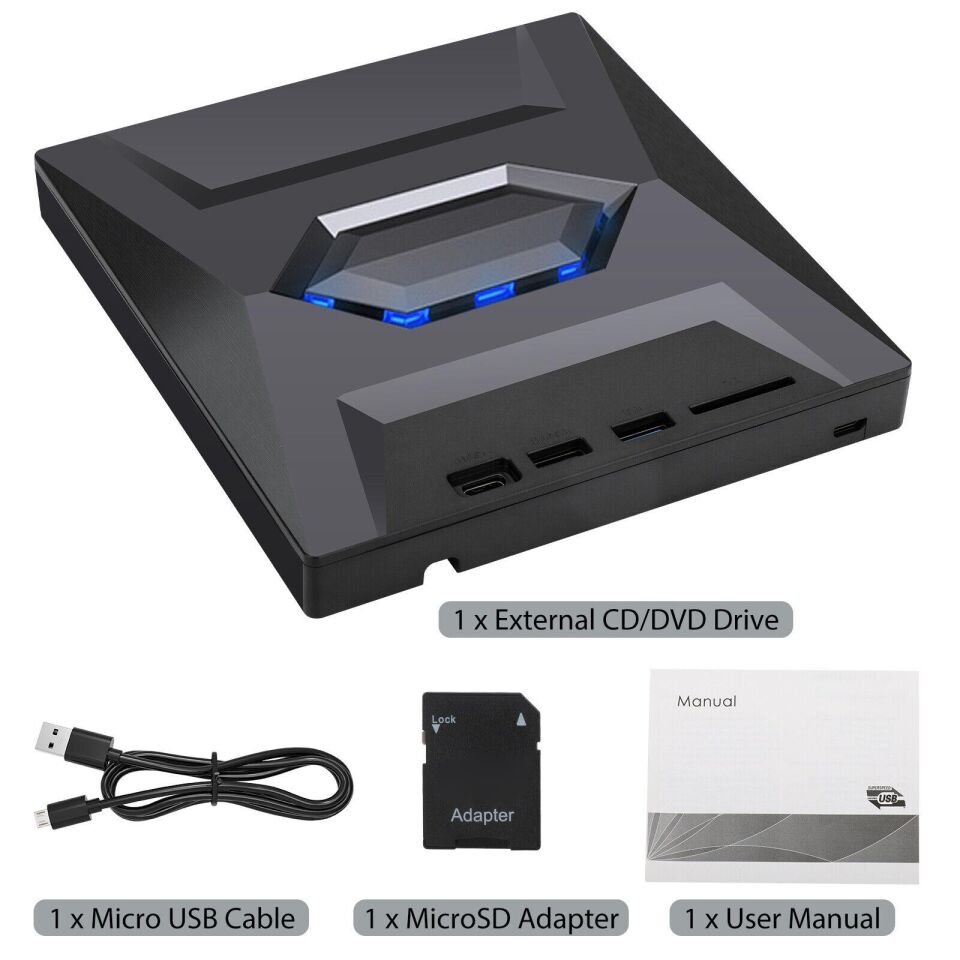 Valkyrie USB 3.0 Harici External CD DVD Okuyucu Yazıcı LED USB Hub TF SD Kart Okuyucu Çoğaltıcı