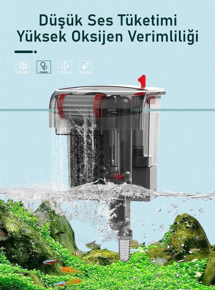Valkyrie Askılı Akvaryum Şelale Filtre 5W 350 L/H Ayarlanabilir Debi Yüzey Temizleyici
