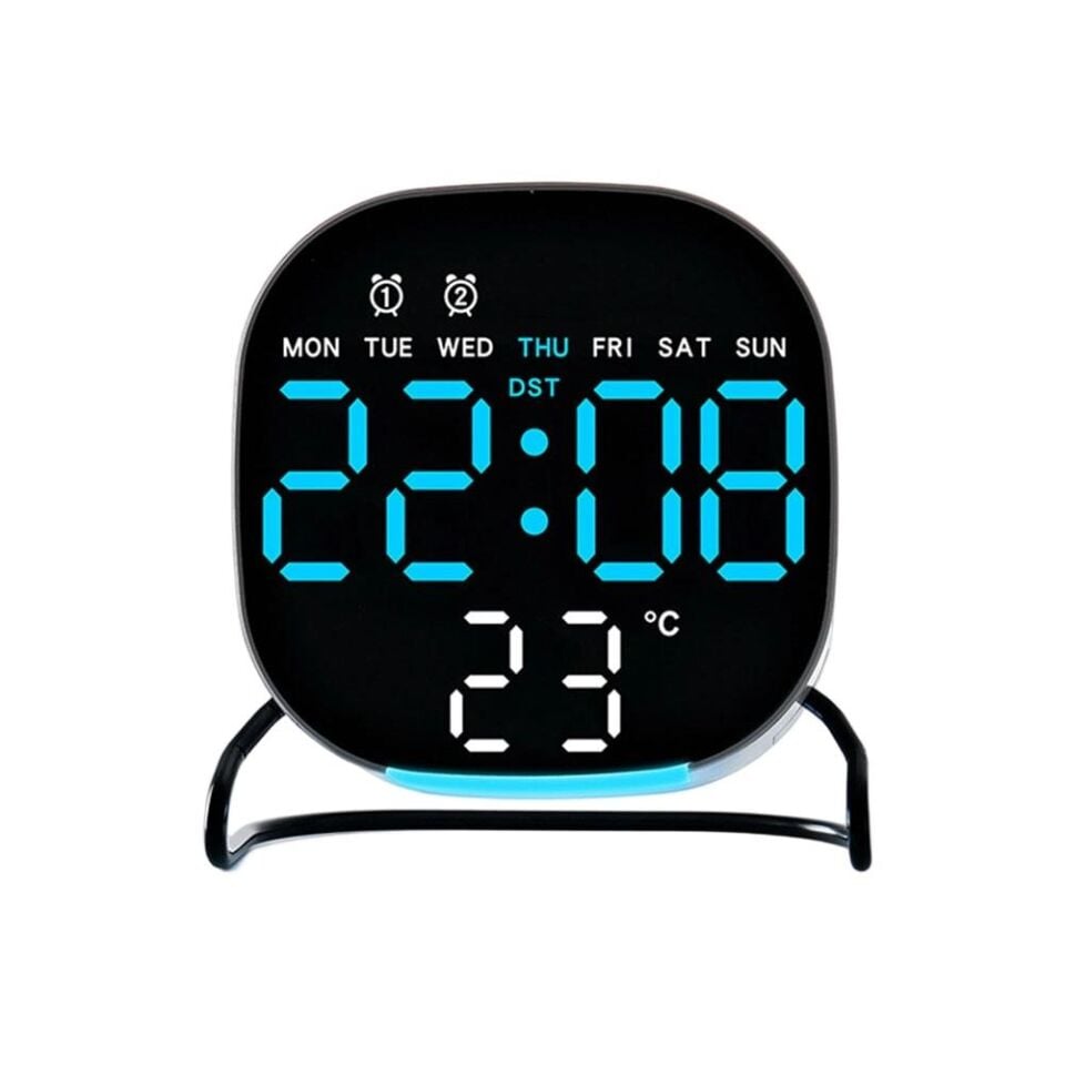 Valkyrie Dijital LED Siyah Masa Saati Alarm Beyaz Derece 3 Kademe Işık, USB Destekli Modern Gece Lambalı Saat