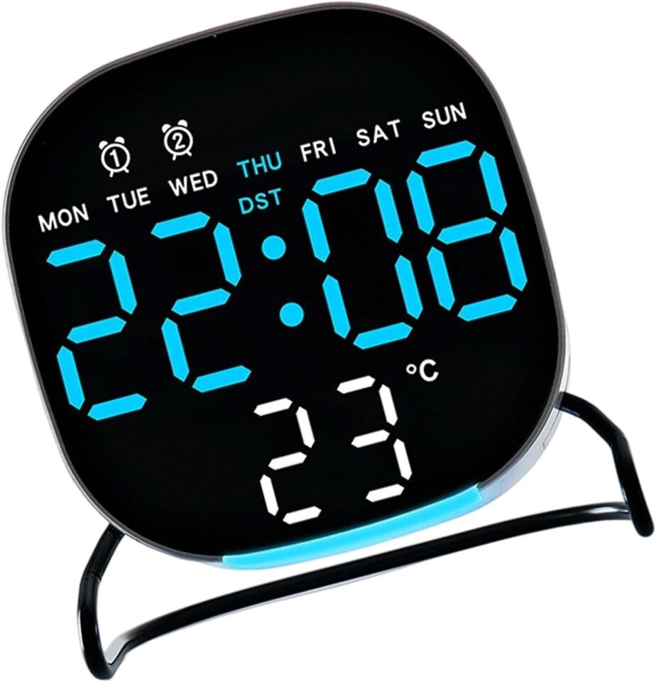 Valkyrie Dijital LED Siyah Masa Saati Alarm Beyaz Derece 3 Kademe Işık, USB Destekli Modern Gece Lambalı Saat