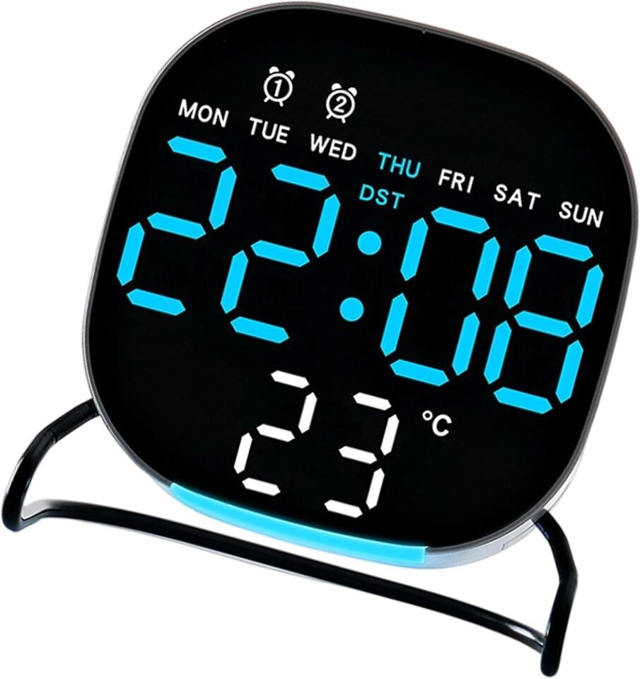 Valkyrie Dijital LED Siyah Masa Saati Alarm Beyaz Derece 3 Kademe Işık, USB Destekli Modern Gece Lambalı Saat