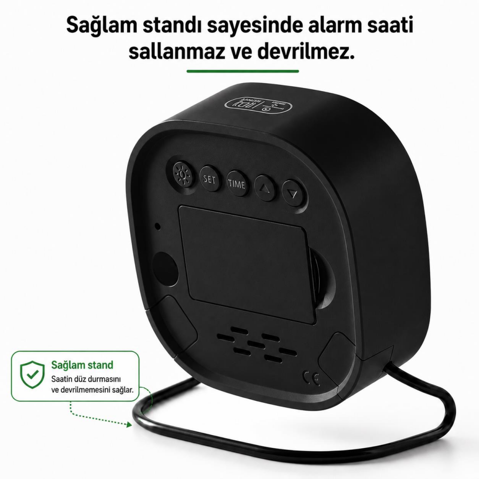 Valkyrie Dijital LED Siyah Masa Saati Alarm Beyaz Derece 3 Kademe Işık, USB Destekli Modern Gece Lambalı Saat
