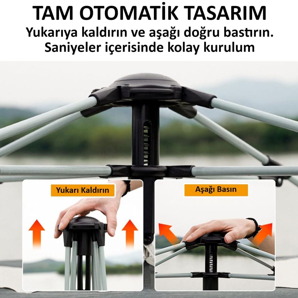 Valkyrie 6 Kişilik Tenteli Kamp Çadırı Tam Otomatik 240x240x160cm Kolay Kurulum