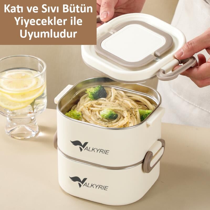 Valkyrie 1300 ML 2 Katlı Paslanmaz Çelik Yemek Kabı – Termal Taşıma Çantalı, Sızdırmaz, BPA İçermez