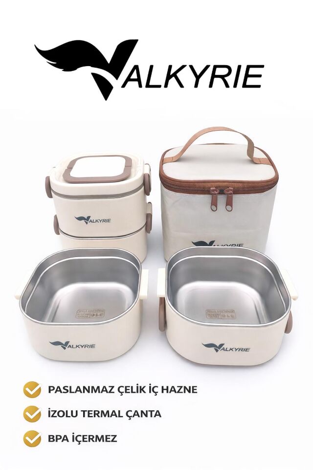 Valkyrie 1300 ML 2 Katlı Paslanmaz Çelik Yemek Kabı – Termal Taşıma Çantalı, Sızdırmaz, BPA İçermez