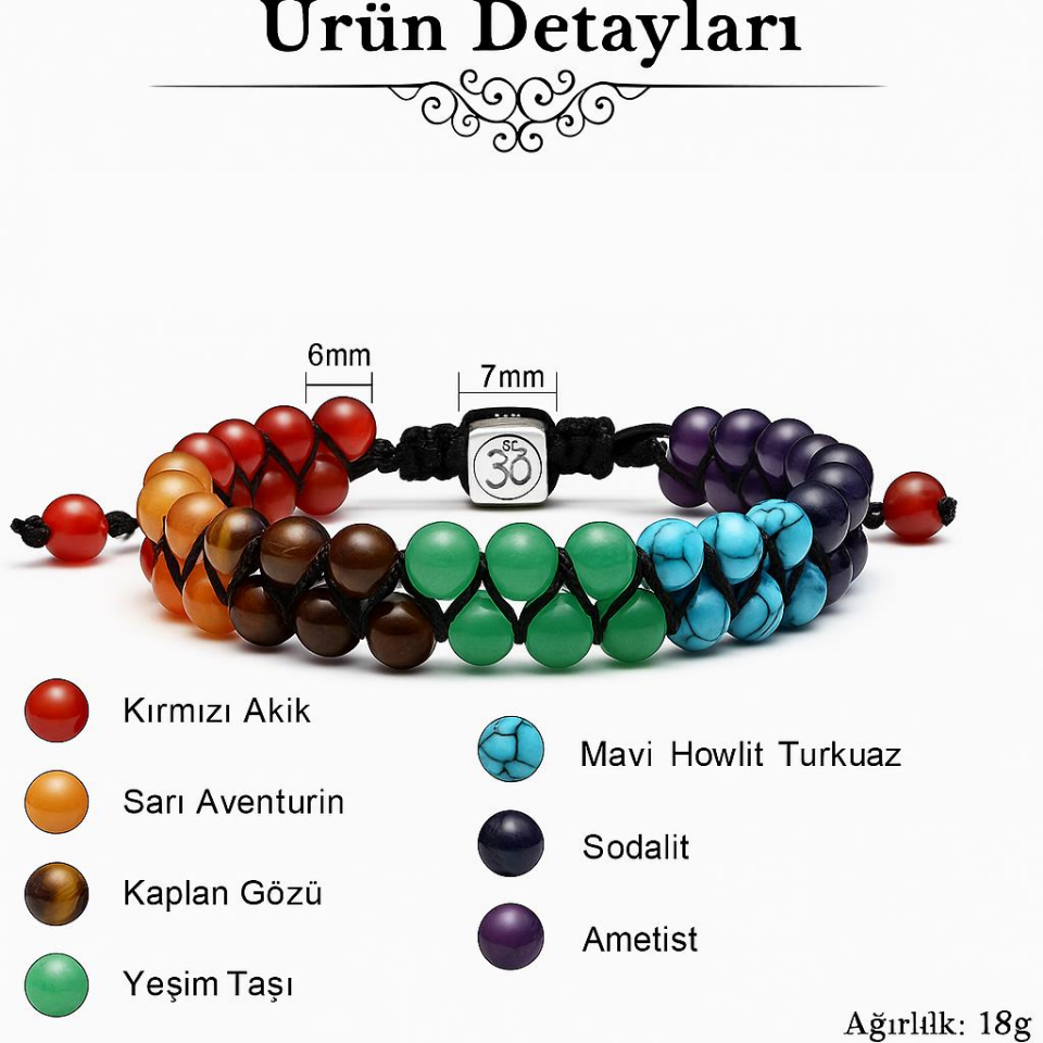 Valkyrie 7 Çakra Doğal Taş Bileklik Ayarlanabilir Örgü Tasarım Yoga Enerji Dengeleyici Meditasyon Taşları