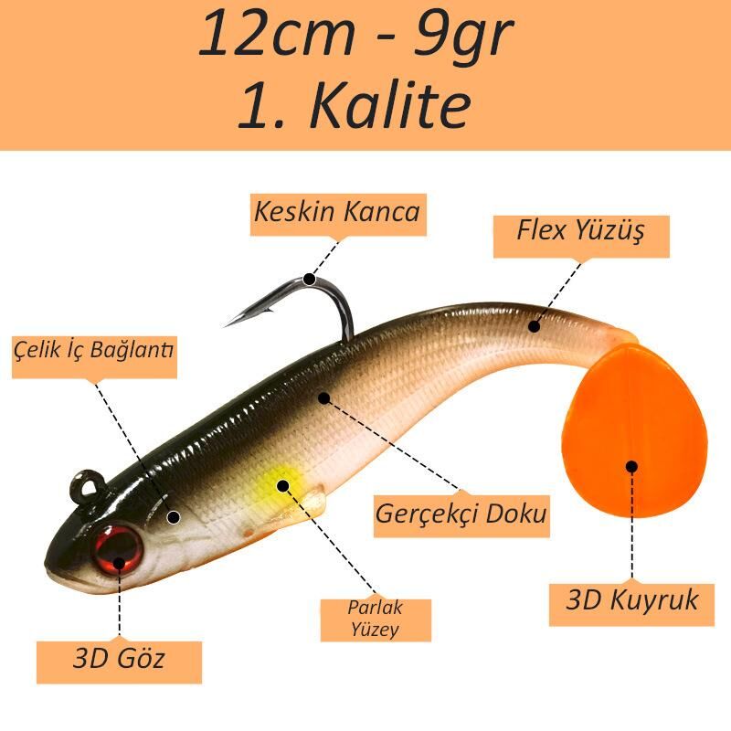 Valkyrie 6 Adet 9cm 12gr Yumuşak Silikon 3D Balık Sahte Olta Yem Seti Wobbler Levrek Yemi