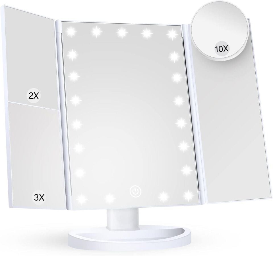 Valkyrie LED Işıklı Katlanabilir Makyaj Aynası - 2X 3X 10X Büyütme Modu - Dokunmatik Touch Ekran - 5 Farklı Ayna