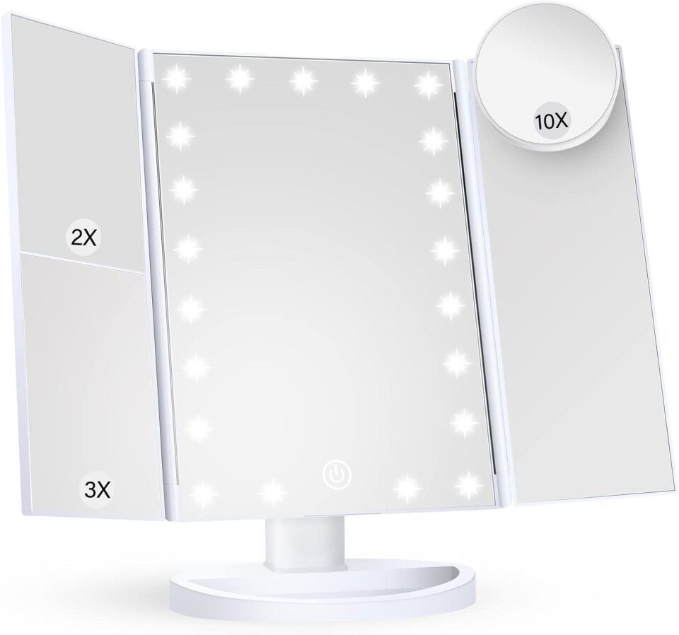 Valkyrie LED Işıklı Katlanabilir Makyaj Aynası - 2X 3X 10X Büyütme Modu - Dokunmatik Touch Ekran - 5 Farklı Ayna