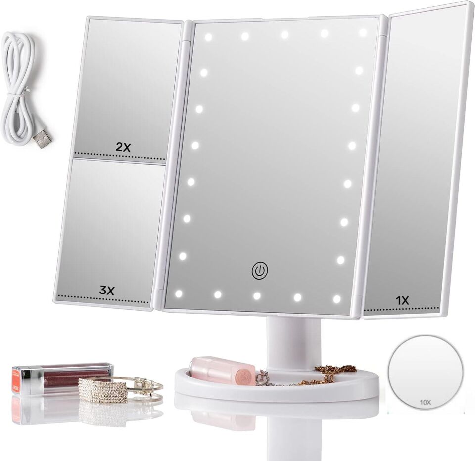 Valkyrie LED Işıklı Katlanabilir Makyaj Aynası - 2X 3X 10X Büyütme Modu - Dokunmatik Touch Ekran - 5 Farklı Ayna