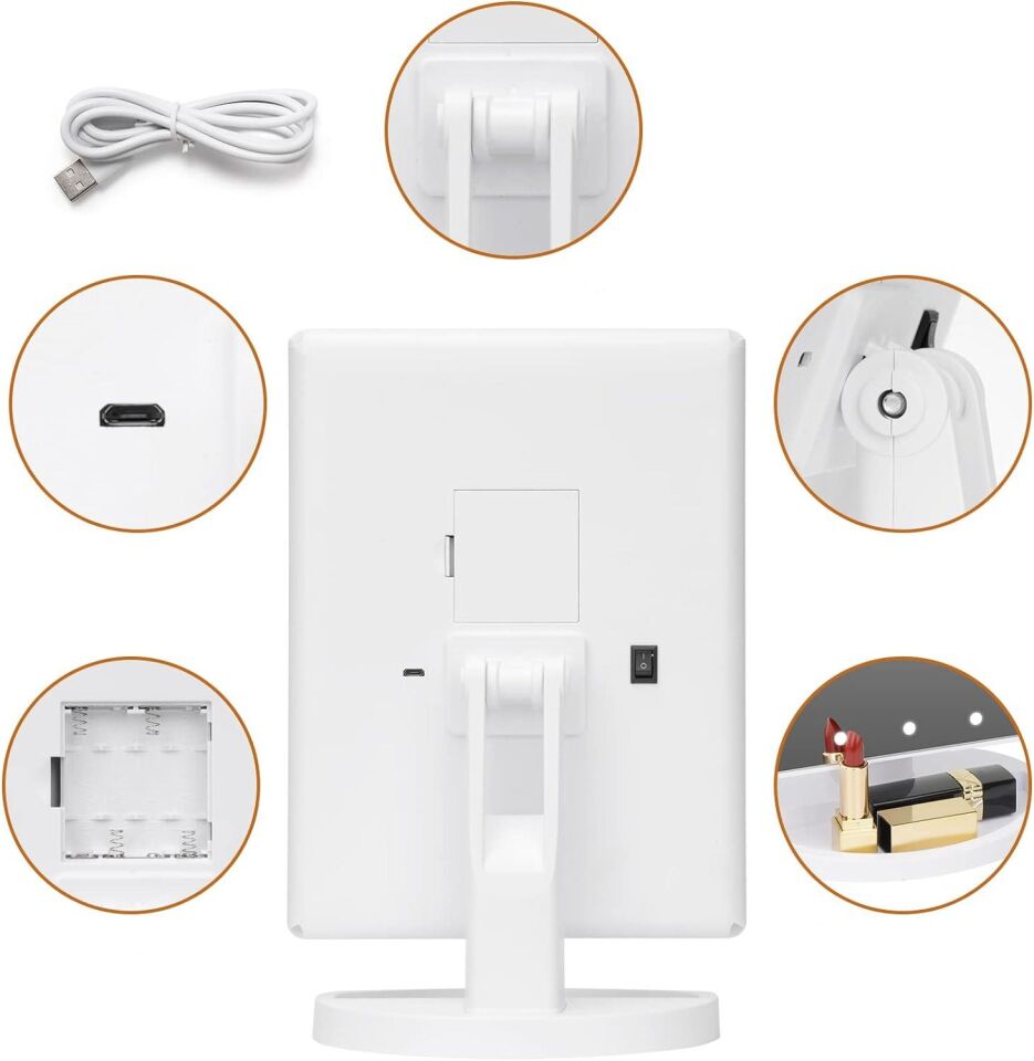 Valkyrie LED Işıklı Katlanabilir Makyaj Aynası - 2X 3X 10X Büyütme Modu - Dokunmatik Touch Ekran - 5 Farklı Ayna