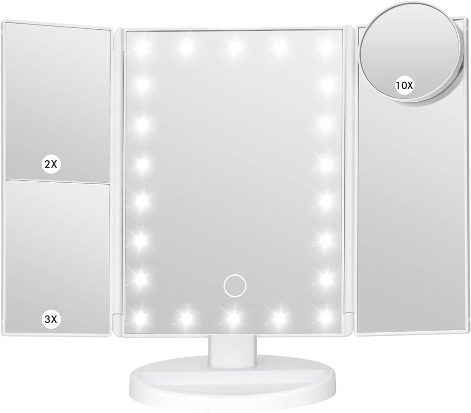 Valkyrie LED Işıklı Katlanabilir Makyaj Aynası - 2X 3X 10X Büyütme Modu - Dokunmatik Touch Ekran - 5 Farklı Ayna