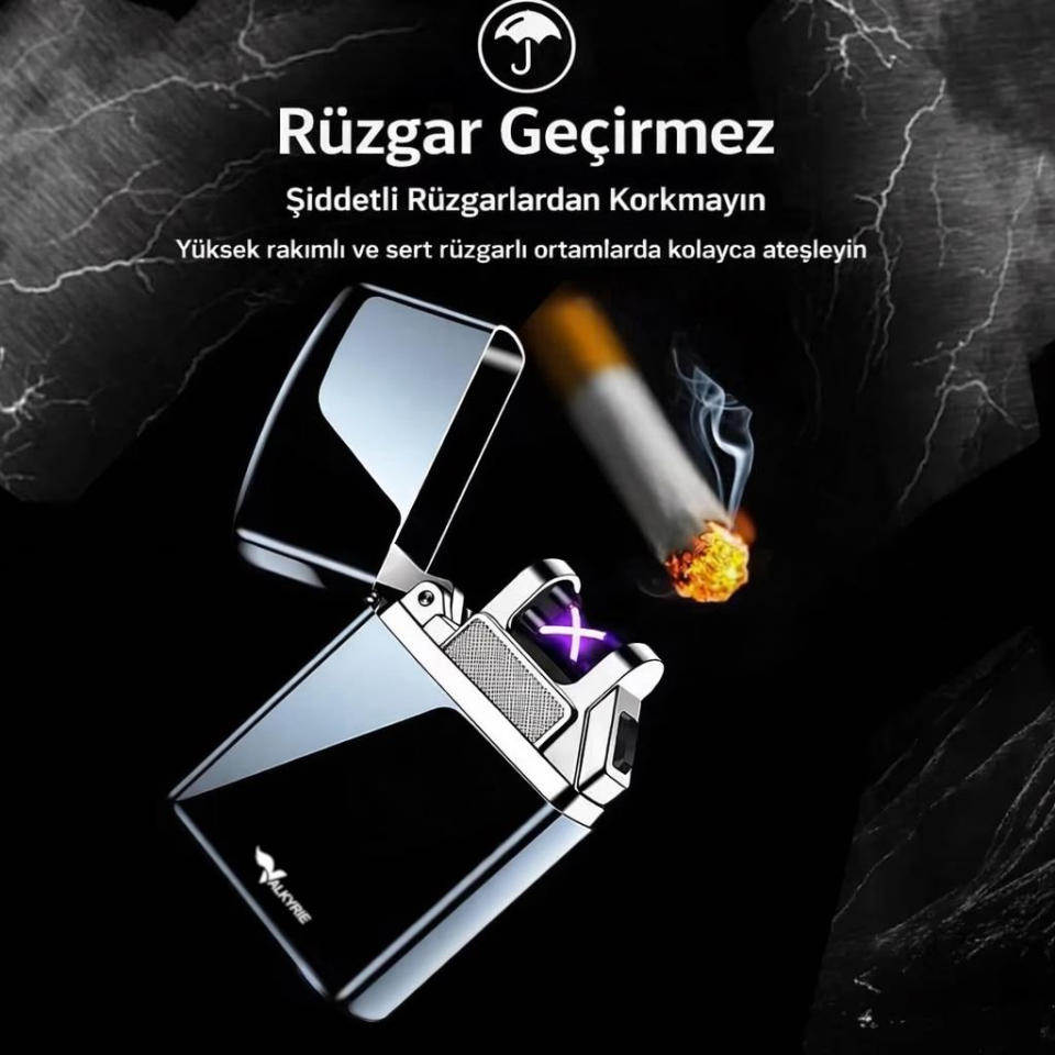 Valkyrie Çift Ark Plazma Şarjlı Çakmak – Rüzgâr Geçirmez, Dokunmatik, USB Şarjlı Mini