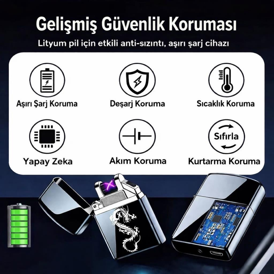 Valkyrie Çift Ark Plazma Şarjlı Çakmak – Rüzgâr Geçirmez, Dokunmatik, USB Şarjlı Mini