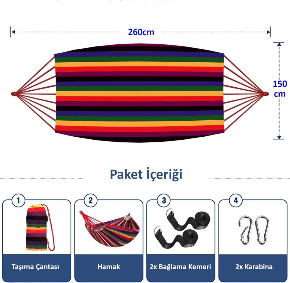 Valkyrie Çift Kişilik XL 260x150cm Kemerli Kolay Kurulabilir Kanvas Hamak Çantalı
