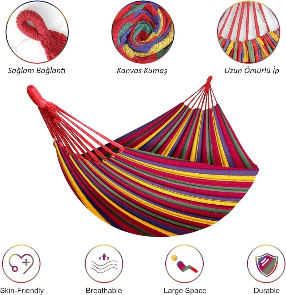 Valkyrie Çift Kişilik XL 260x150cm Kemerli Kolay Kurulabilir Kanvas Hamak Çantalı