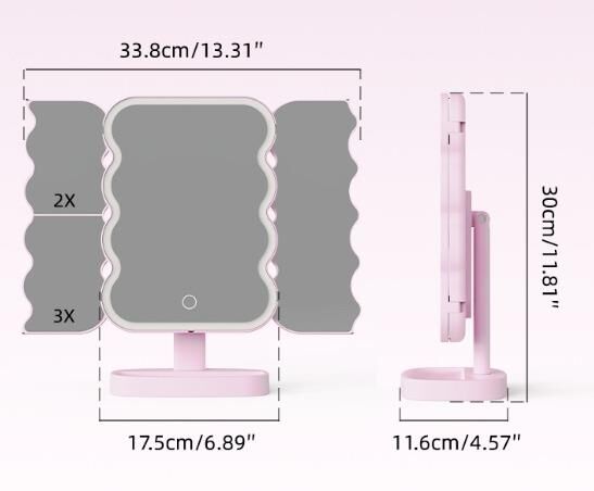 Valkyrie XR-750 LED Işıklı Katlanabilir Makyaj Aynası - 2X 3X Büyütme Modu - Dokunmatik Touch Ekran - Pilli