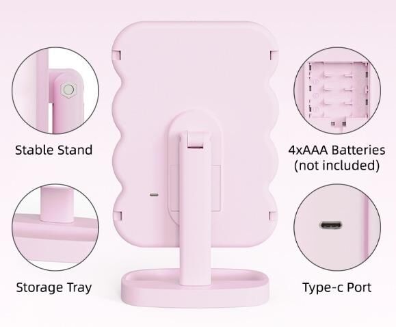Valkyrie XR-750 LED Işıklı Katlanabilir Makyaj Aynası - 2X 3X Büyütme Modu - Dokunmatik Touch Ekran - Pilli