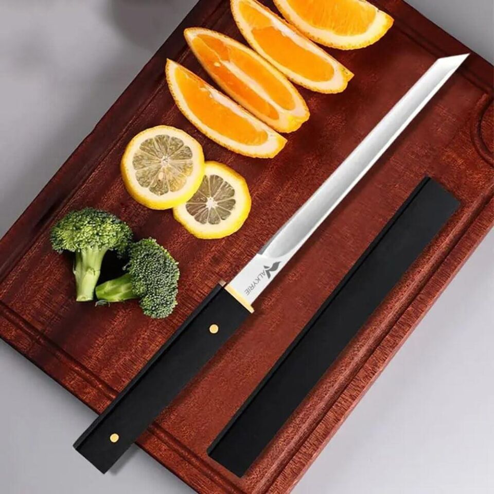 Valkyrie Japon Şef Bıçağı – Keskin Şerit Bıçak 20 cm Kılıflı | Ultra Hafif 43gr | Meyve Sebze Et Doğrama