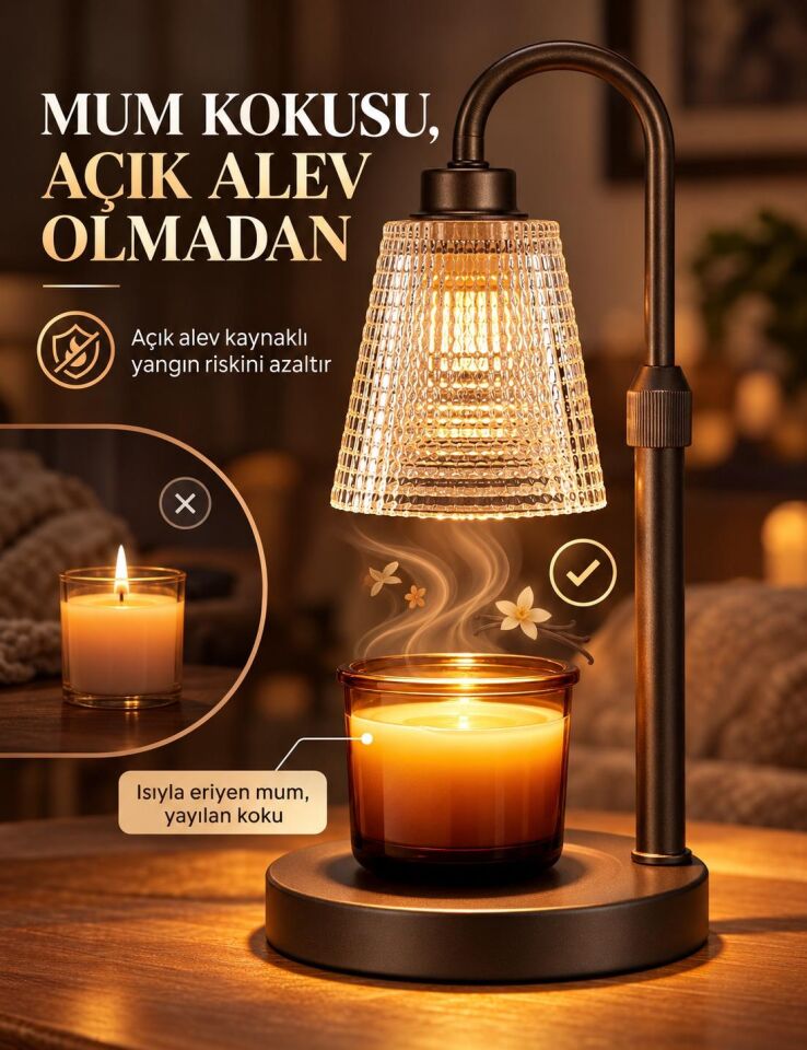 Valkyrie Ayarlanabilir Mum Isıtma Lambası Zaman Ayarlı 4 Kademeli Işık Cam Başlıklı 2 Ampullü