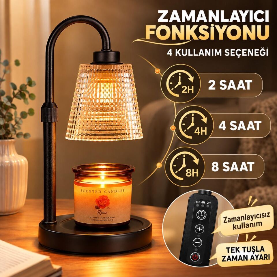 Valkyrie Ayarlanabilir Mum Isıtma Lambası Zaman Ayarlı 4 Kademeli Işık Cam Başlıklı 2 Ampullü