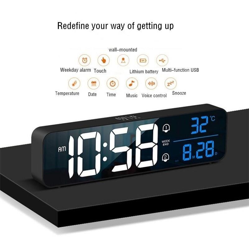 Valkyrie LED Aynalı Dereceli 2400mAh Dijital Duvar Masa Saati
