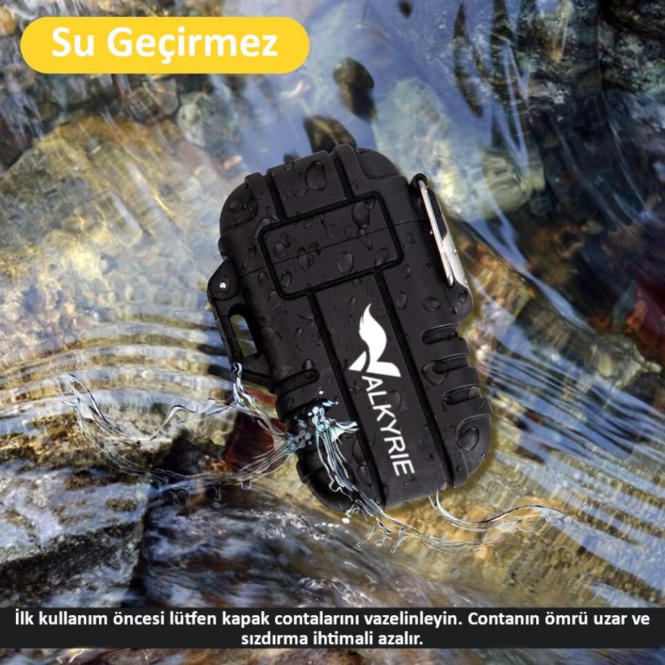 Valkyrie Su Geçirmez Şarjlı USB Çakmak Çift Ark Gazsız Plazma Elektrikli Alevsiz Çakmak Siyah