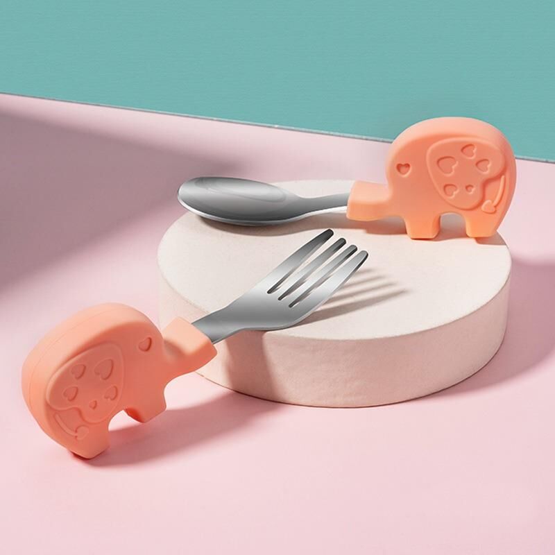 Valkyrie Bebek Filli Yemek Kısa Saplı Çocuk Paslanmaz Çelik Çatal Kaşık Pembe