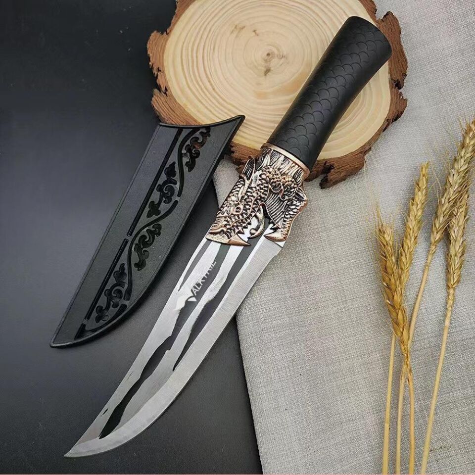 Valkyrie Dragon Tasarım Paslanmaz Çelik Şef Bıçağı – Siyah Saplı, Kılıflı Kasap & Mutfak Bıçağı