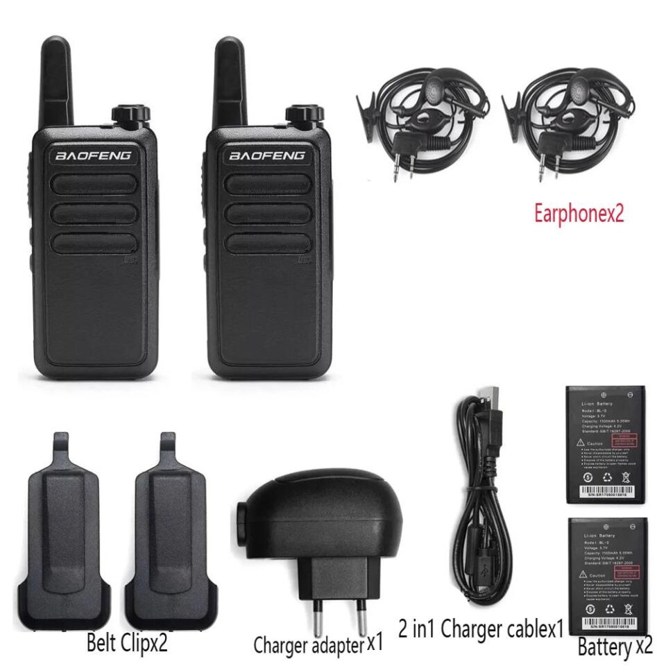 Valkyrie PMR Baofeng 2 Adet BF-R5 El Telsizi Seti - Çift Kulaklık 2li Set Lisanssız Şarjlı 16 Kanal Vox Telsiz Seti