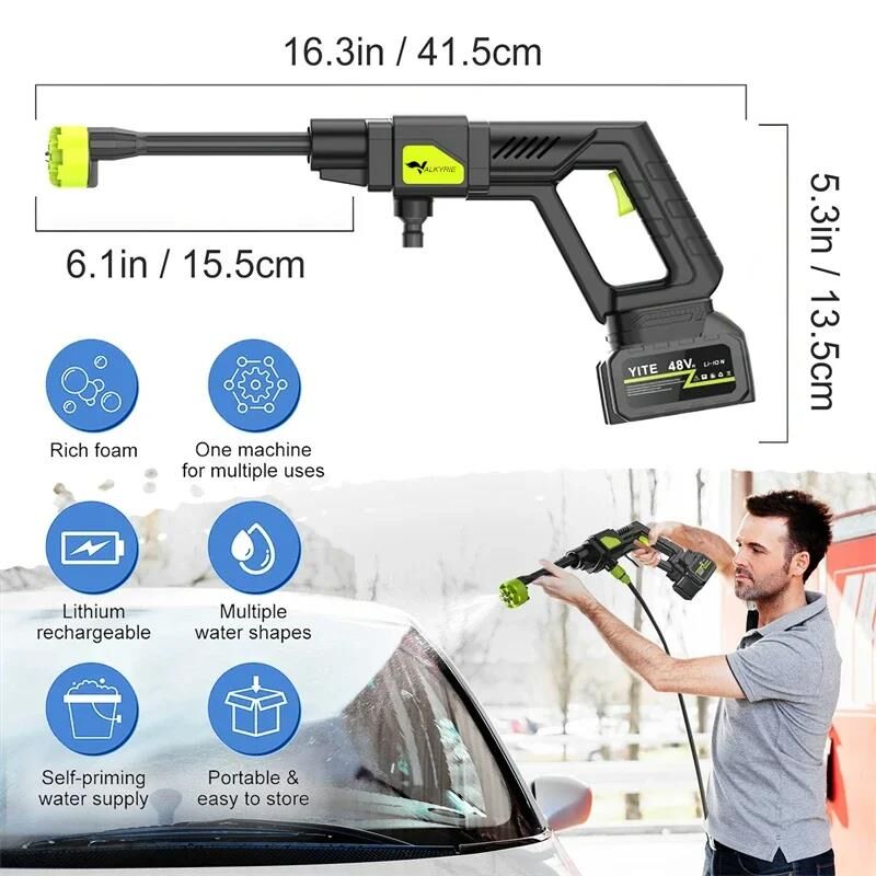Valkyrie Şarjlı ve Yüksek Basınçlı İlaçlama Oto Yıkama ve Sulama Tabancası 6 Farklı Püskürtme 24V 15.000mAh Yüksek Kapasite