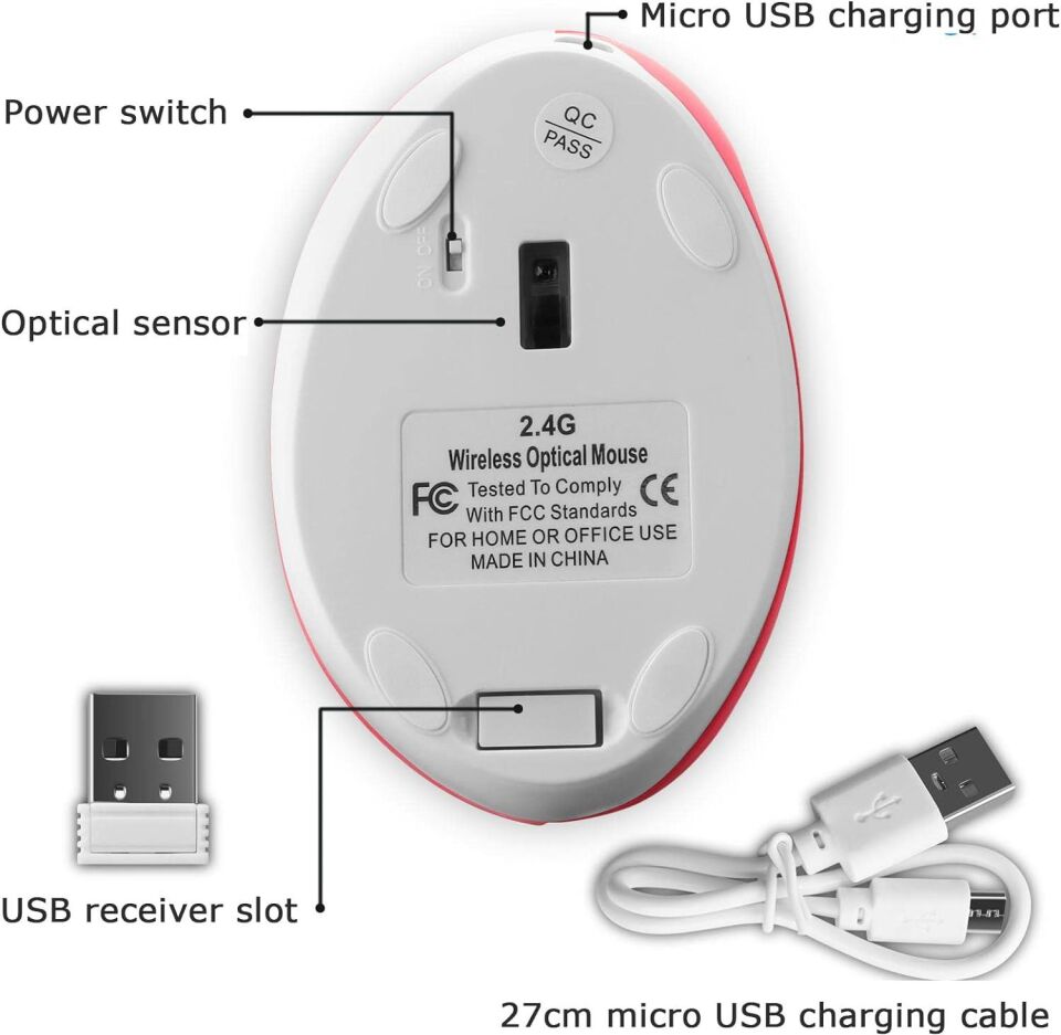 Valkyrie Y08 Dikey Kablosuz 2.4G Sessiz Şarjlı 6 Tuşlu Vertical Mouse 1600DPI 400mAh Pembe