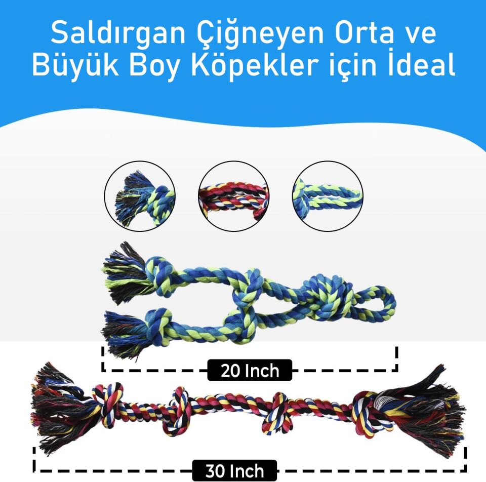 Valkyrie 2’li Büyük Boy Köpek Halat Oyuncağı Seti Isırma Çekiştirme Diş Kaşıma Eğitim İpi