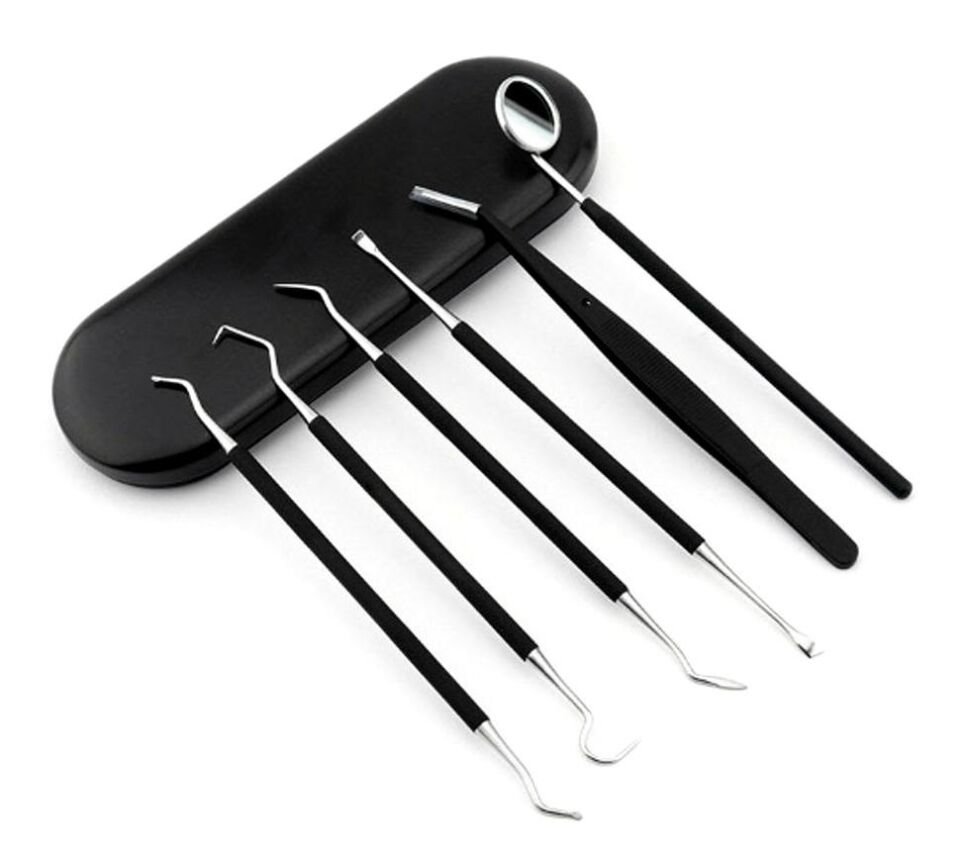 Valkyrie 6 Parça Paslanmaz Çelik Metal Kutulu  Diş Tartar Temizleme Dental Ağız Bakım Seti siyah kutu