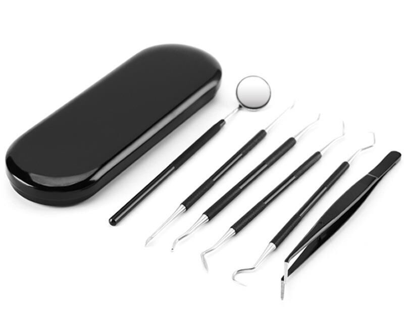Valkyrie 6 Parça Paslanmaz Çelik Metal Kutulu  Diş Tartar Temizleme Dental Ağız Bakım Seti siyah kutu